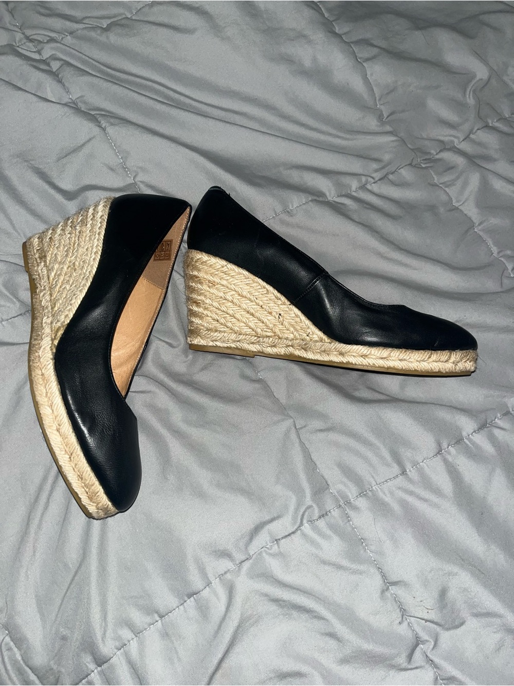 Black Espadrille Wedge Pumps
